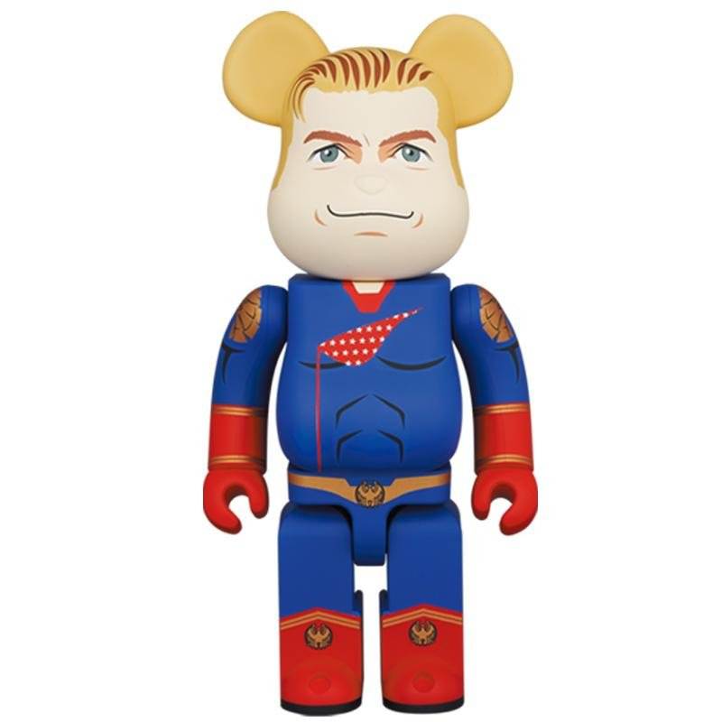 400% Bearbrick figure inspired by Homelander from The Boys, featuring blue and red superhero outfit.