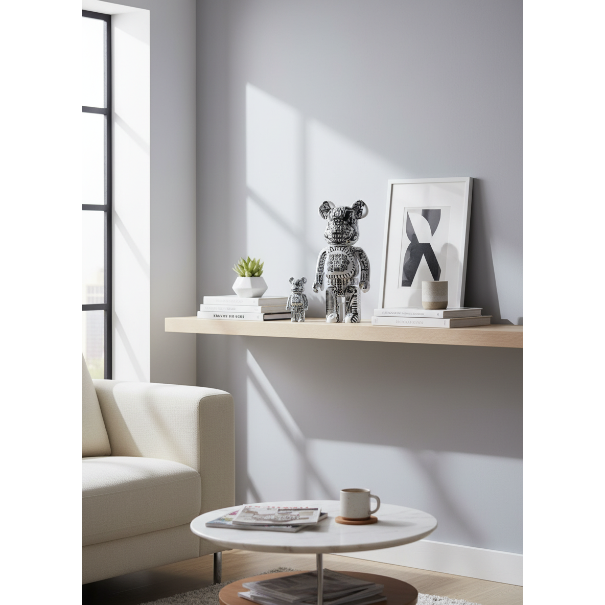 400% & 100% Bearbrick set - H.R. Giger (White Chrome)-Medicom Toy-Bearbrick