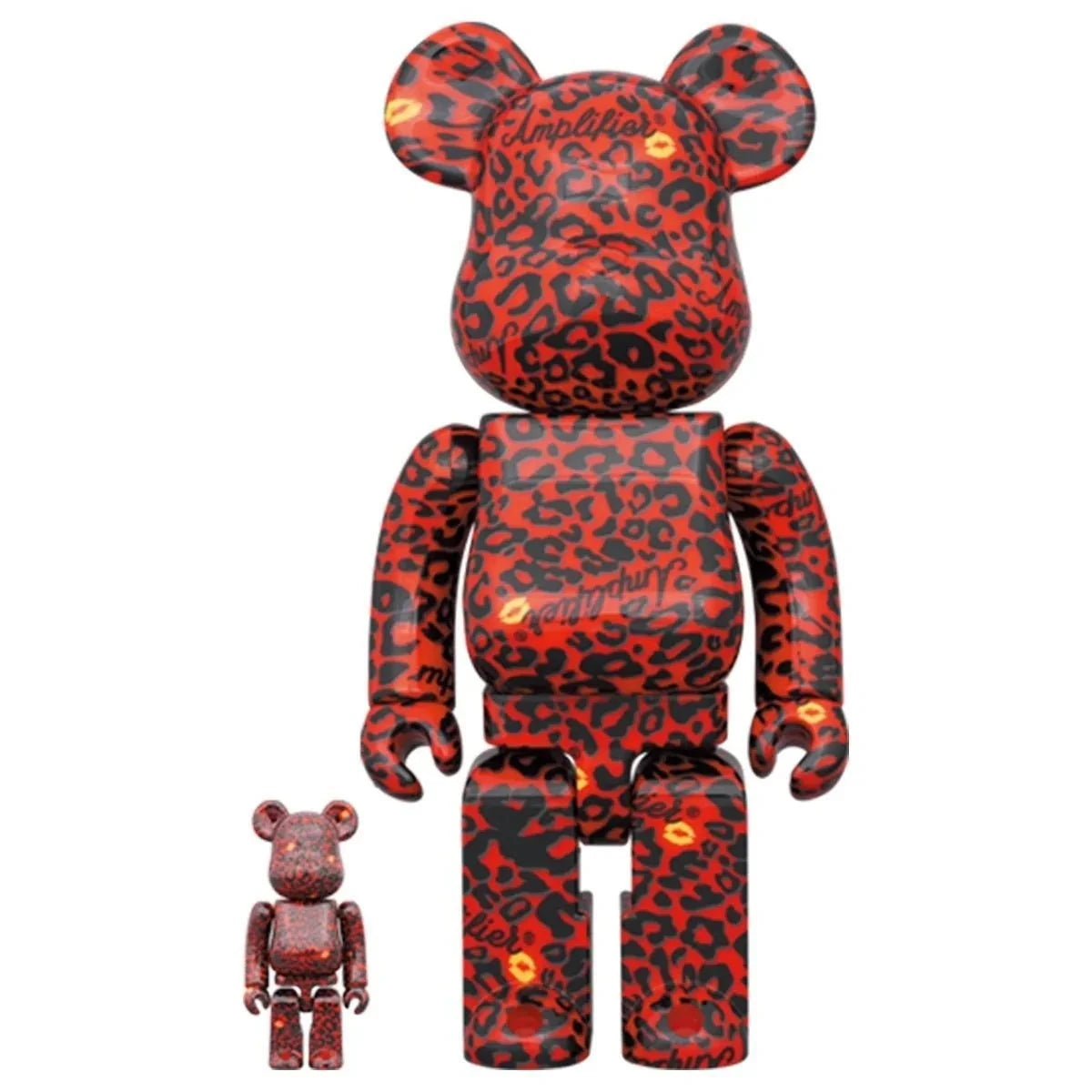 400% & 100% Bearbrick Set Amplifier Red by HIDE x Medicom Toy, limited edition, vibrant red design, collectible figurines.