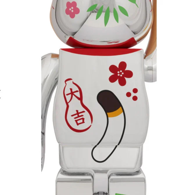 1000% Bearbrick - Peko-Chan Maneki Neko (Silver)-Medicom Toy-Bearbrick