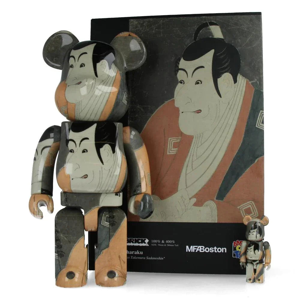 400% & 100% Bearbrick set featuring Toshusai Sharaku's Ichikawa Ebizo IV ukiyo-e art.