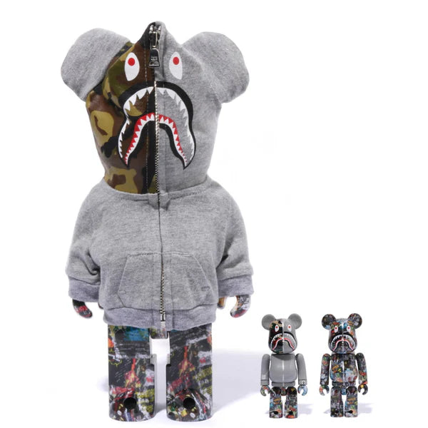400% & 100% Bearbrick 3-delige set - BAPE(R) LEGACY CAMO SHARK (Grey v