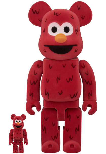 400% & 100% Bearbrick Set - Elmo (Geflockt)