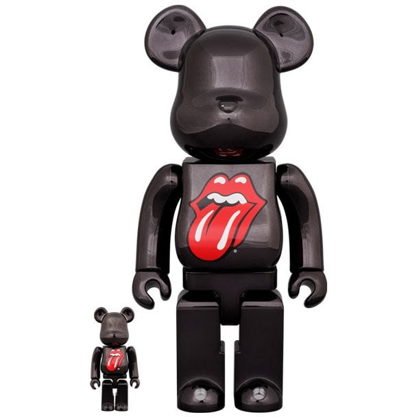 400% & 100% Bearbrick sæt - The Rolling Stones (Hot Lips logo - Black Chrome) Default Title