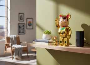100% & 400% Bearbrick - Lucky Cat Peko-Chan (Double oval coin Gold plated)-Medicom Toy-Bearbrick