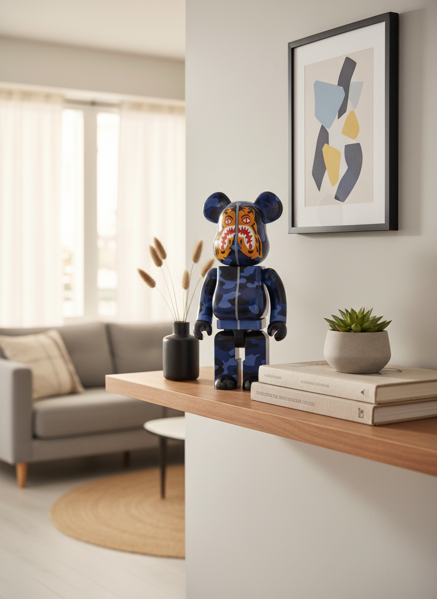 400% & 100% Bearbrick sæt - Camo Tiger by BAPE (Blue ver.)-Medicom Toy-Bearbrick