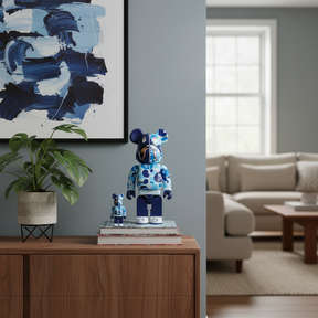 400% & 100% Bearbrick sæt - BAPE - Baby milo Shark Camo, Blå-Bearbrick-Bearbrick