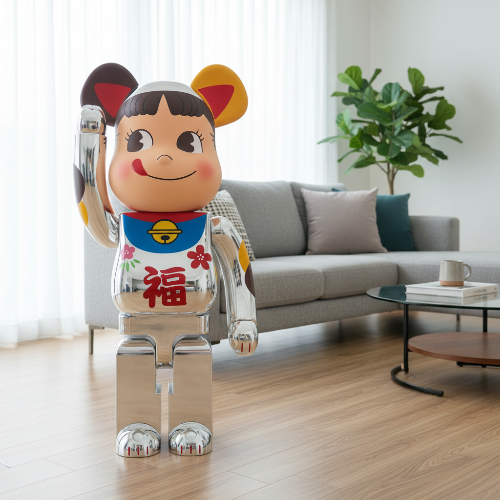 1000% Bearbrick - Peko-Chan Maneki Neko (Silver)-Medicom Toy-Bearbrick