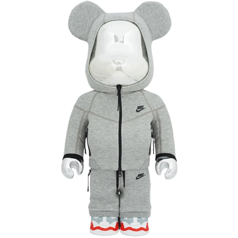 1000% Bearbrick Nike Tech Fleece N98 figure in gray hoodie and pants.