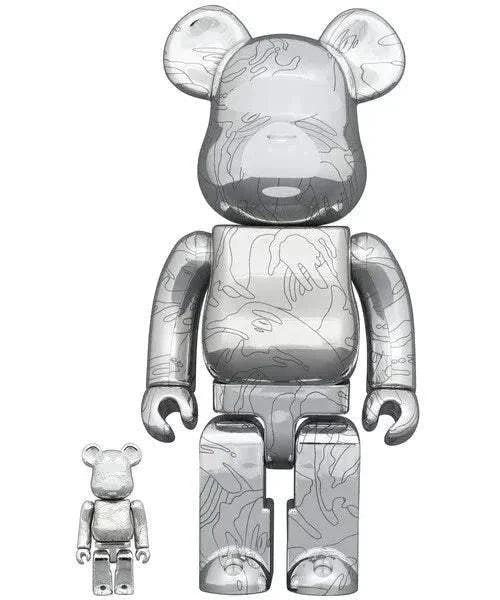 100% & 400% Bearbrick set AAPE by A Bathing Ape 10th Anniversary with urban camo pattern and moon face logo.