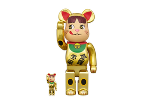 100% & 400% Bearbrick - Lucky Cat Peko-Chan (Double oval coin Gold plated)-Medicom Toy-Bearbrick