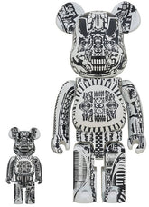 400% & 100% Bearbrick set - H.R. Giger (White Chrome)
